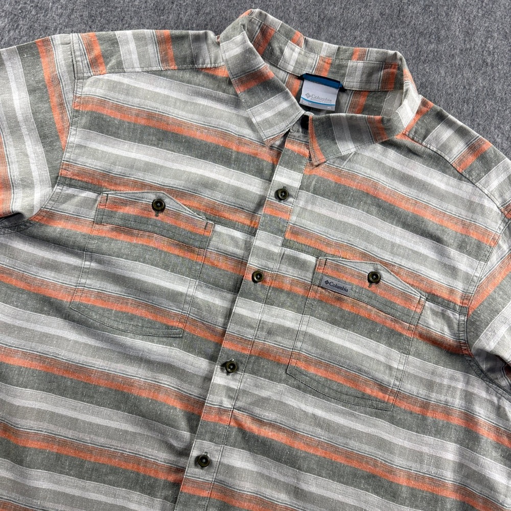 Columbia Sportswear Men's XL Gray Orange Hemp Blend Striped shirt - Picture 8 of 11